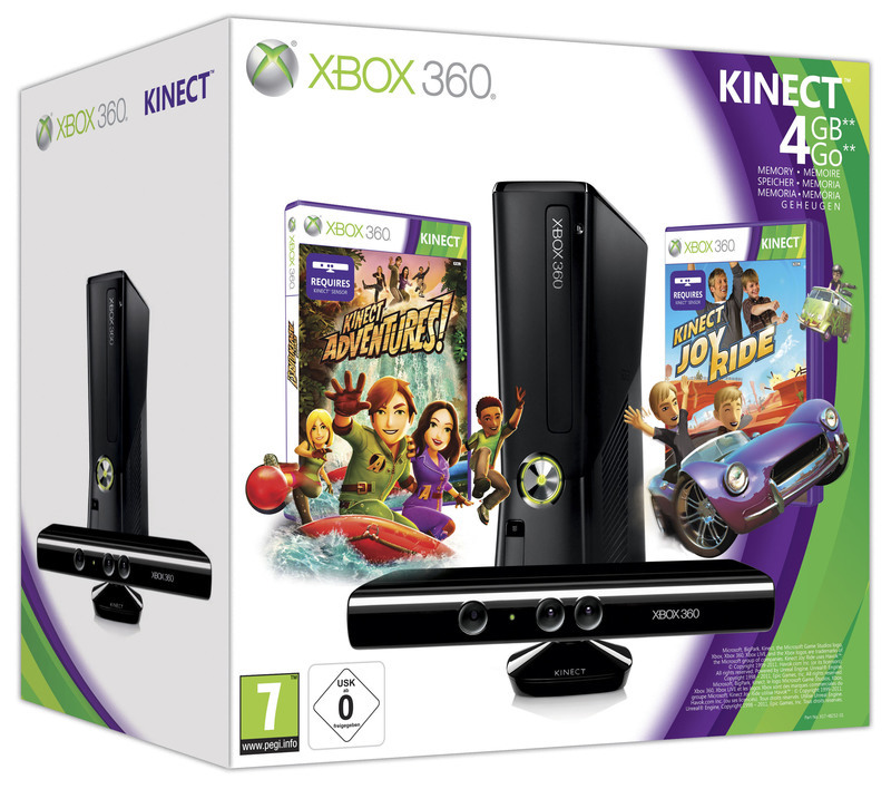 Xbox 360 Console Slim 4 GB + Microsoft Kinect + Kinect Adventures + Kinect Joy Ride (Xbox360), Microsoft