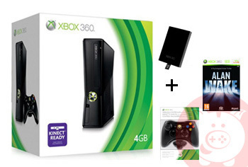 Xbox 360 Console Slim 4 GB + 250 GB HDD + Extra Wireless Controller + Play&Charge Kit + Alan Wake (Xbox360), Microsoft