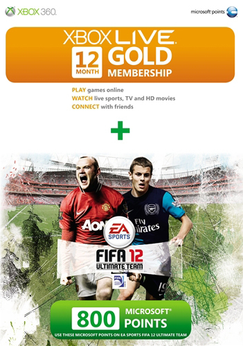 Microsoft Xbox Live Gold 12 Maanden Abonnement + 800 Microsoft Points FIFA 12 Thema (Xbox360), Microsoft