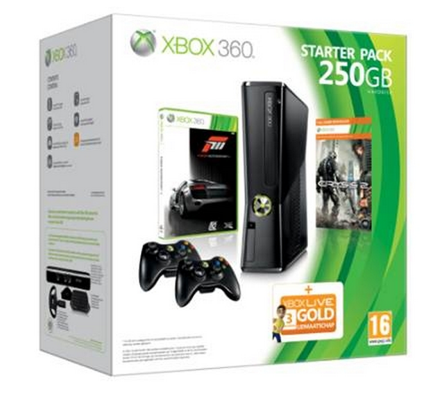 Xbox 360 Console Slim 250 GB Starter Pack incl. Forza Motorsport 3 en Crysis 2  (Xbox360), Microsoft
