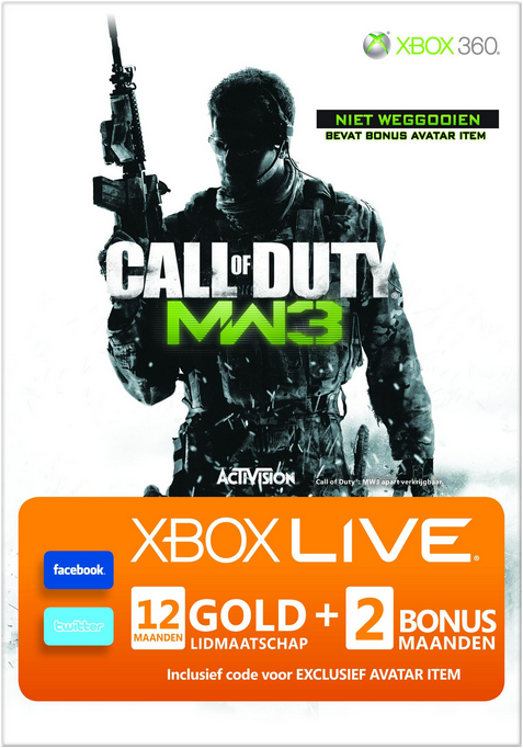 Microsoft Xbox Live Gold 12 + 2 Maanden Abonnement Modern Warfare 3 Thema (Xbox360), Microsoft