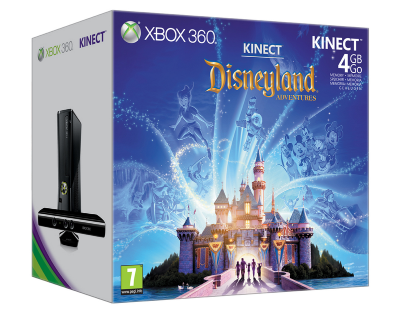 Xbox 360 Console Slim 4 GB + Microsoft Kinect + Kinect Adventures + Disneyland Adventures (Xbox360), Microsoft