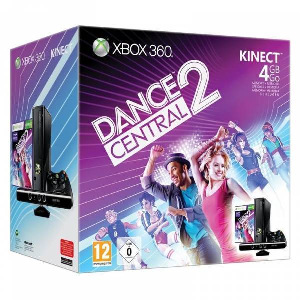 Xbox 360 Console Slim 4 GB + Microsoft Kinect + Kinect Adventures + Dance Central 2 (Xbox360), Microsoft