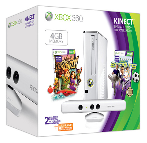 Xbox 360 Console Slim 4 GB Casper Edition + Microsoft Kinect + Kinect Adventures + Kinect Sports 2 (Xbox360), Microsoft