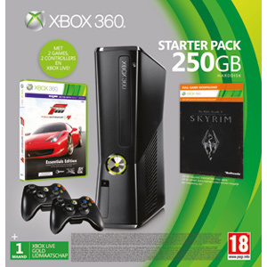 Xbox 360 Console Slim 250 GB Starter Pack incl. Forza Motorsport 4 en The Elder Scrolls V: Skyrim