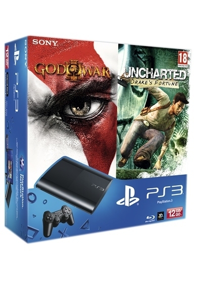 PlayStation 3 Console (12 GB) Super Slim + God of War III + Uncharted: Drake's Fortune (PS3), Sony Computer Entertainment