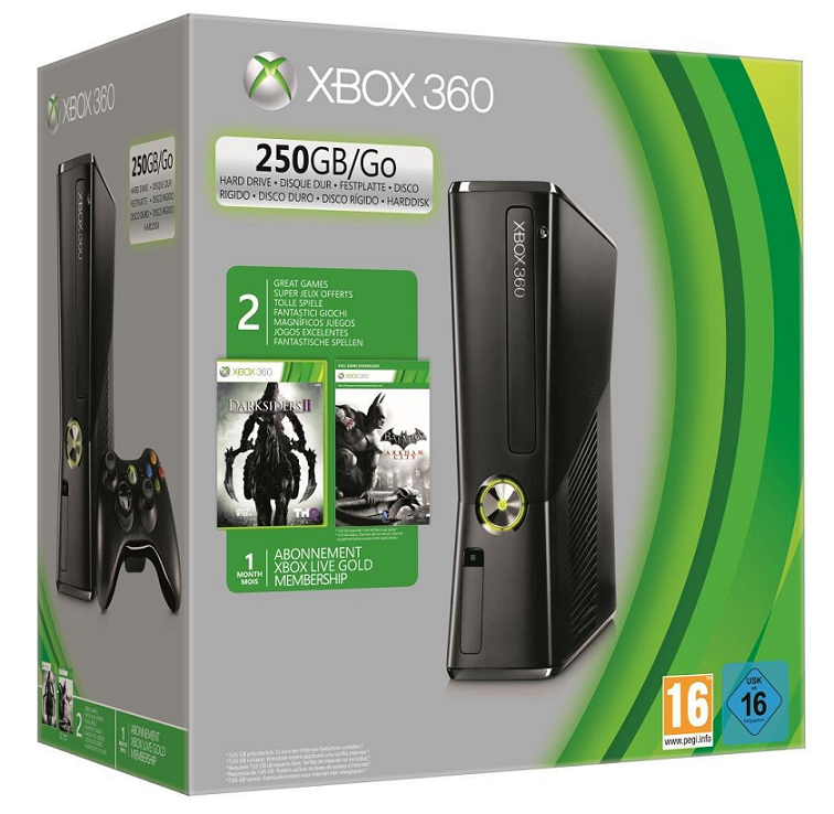 Xbox 360 Console Slim 250 GB + Batman: Arkham City + Darksiders II (Xbox360), Microsoft