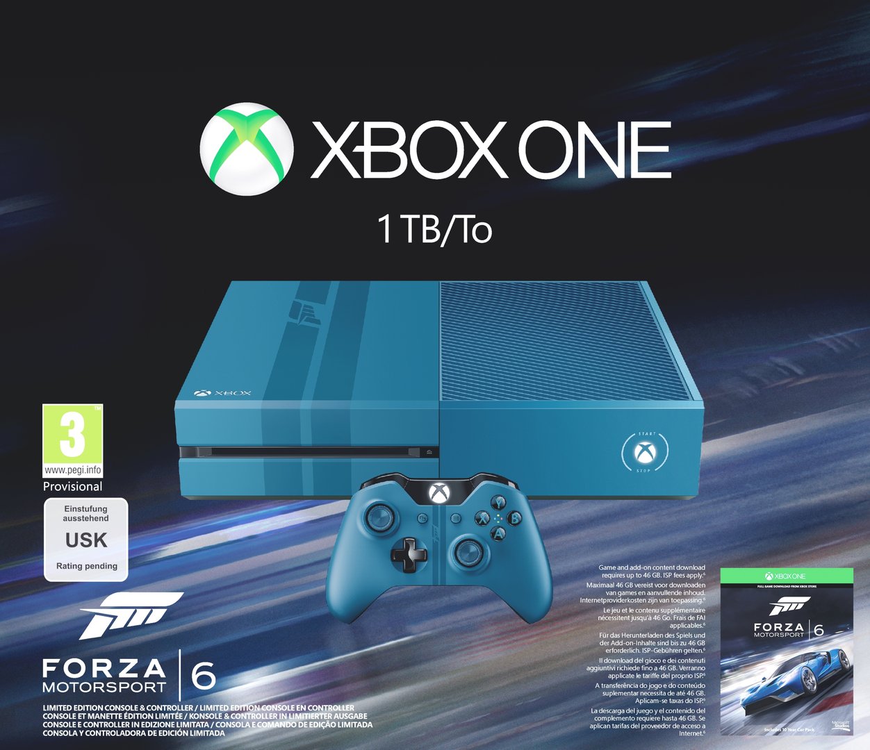 Xbox One Console (1 TB) (Limited Edition) + Forza Motorsport 6 - Blauw (Xbox One), Microsoft