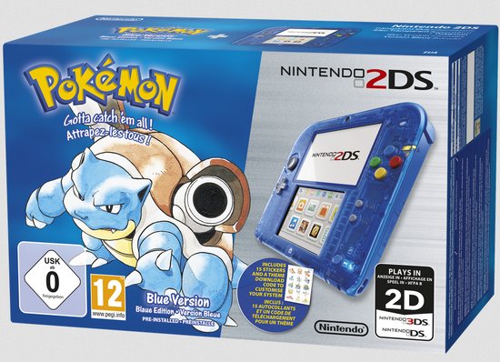 Nintendo 2DS Console transparant blauw + Pokemon: Blue Version (VC) (3DS), Nintendo, Game Freak