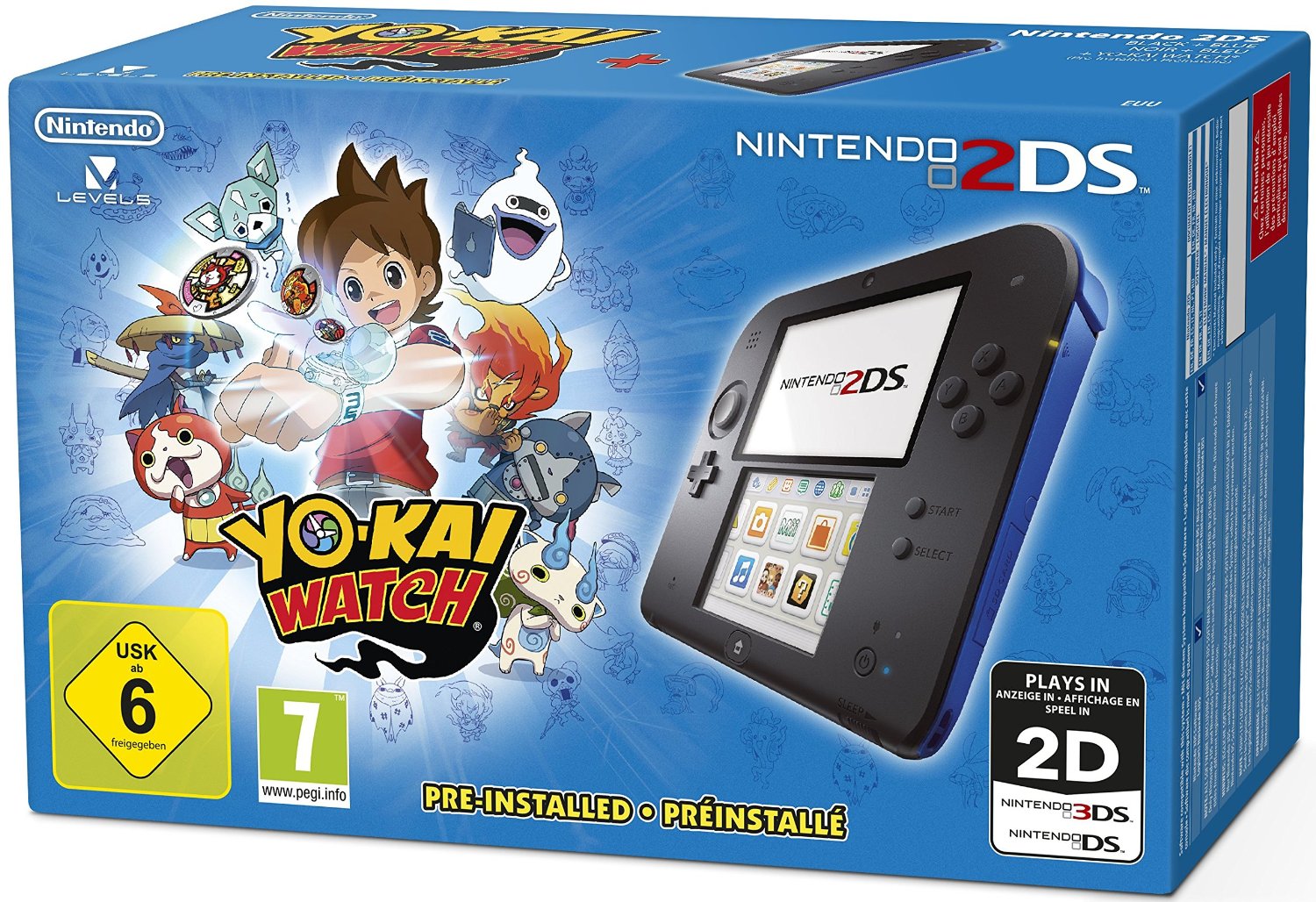 Nintendo 2DS Console Zwart/Blauw + Yo-kai Watch (3DS), Nintendo