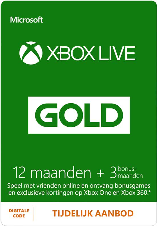 Microsoft Xbox Live Gold 12 + 3 Maanden  (Xbox One), Microsoft