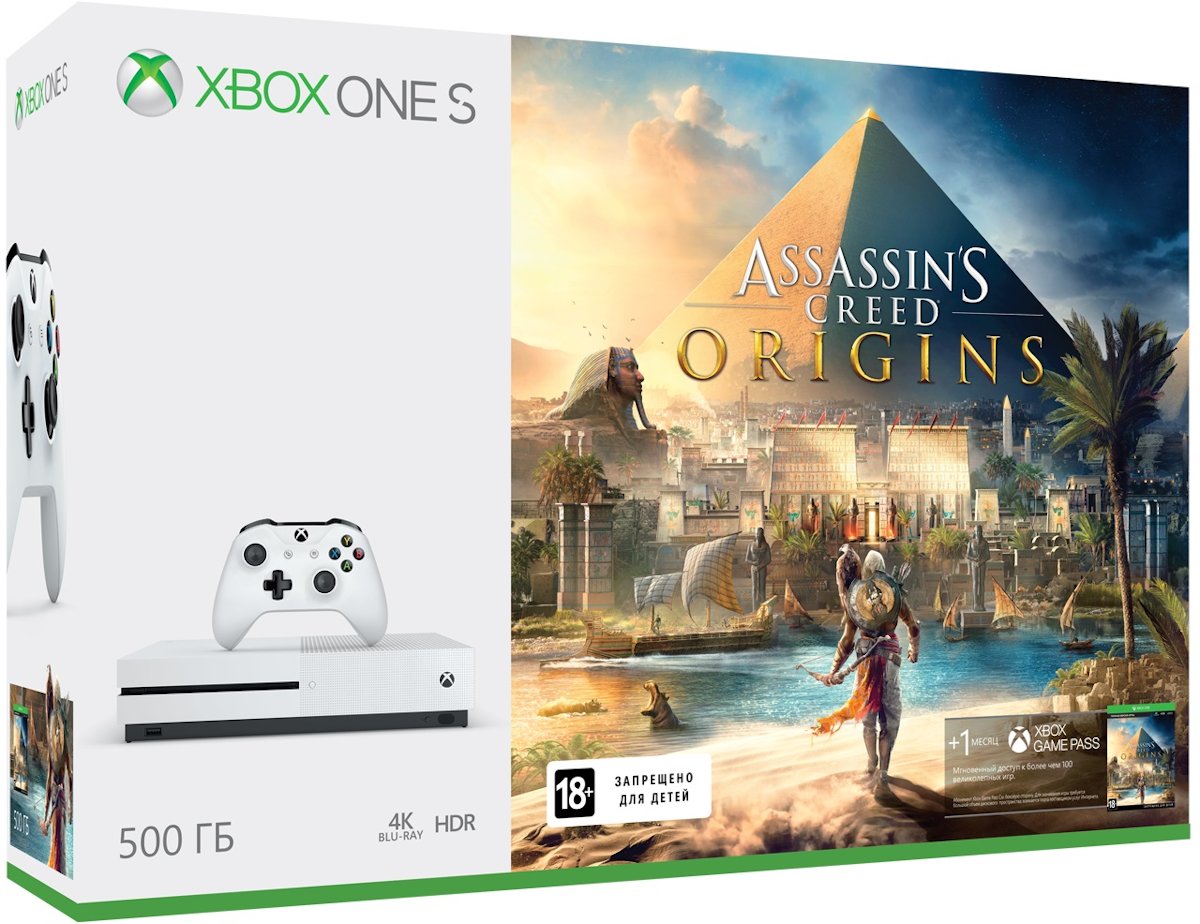 Xbox One S Console Wit (500 GB) + Assassin's Creed Origins (Xbox One), Microsoft