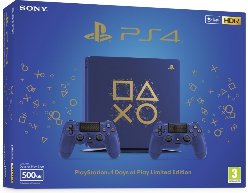 PlayStation 4 Slim (500GB) (blauw)  Days of Play Limited Edition + 2 Controllers  (PS4), Sony Entertainment