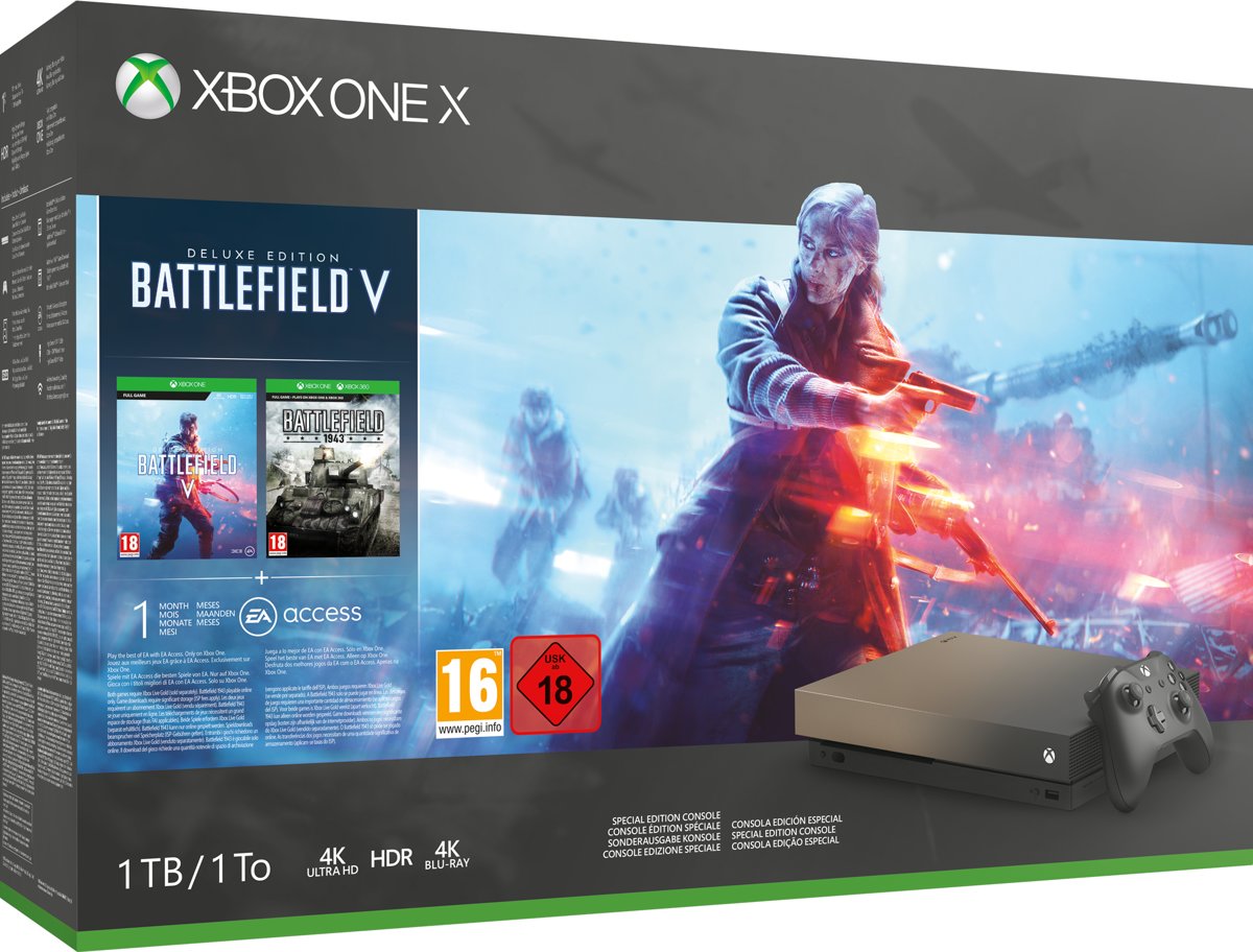 Xbox One X Console (1 TB) Gold Rush Special Edition + Battlefield V (Xbox One), Microsoft
