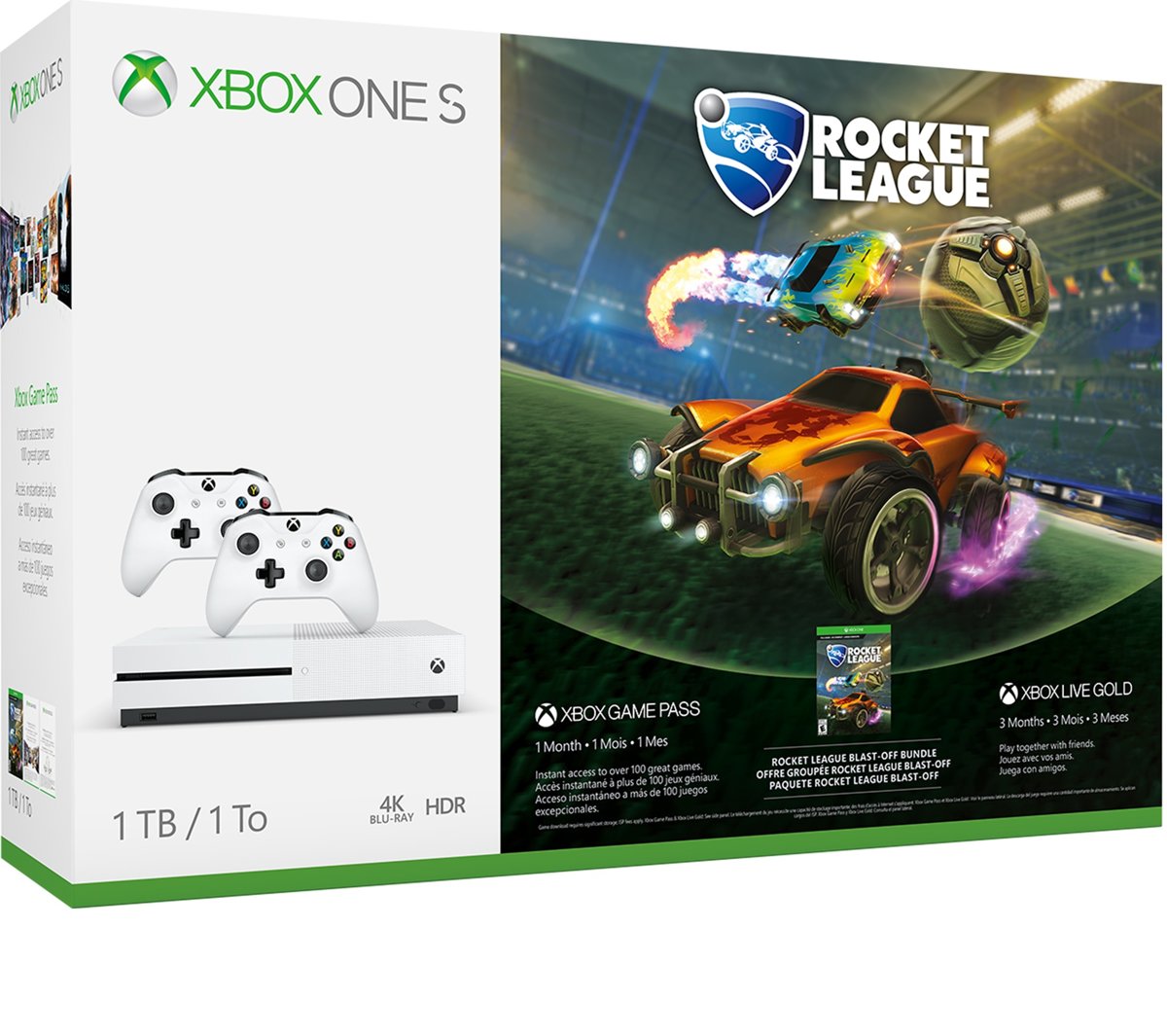 Xbox One S Console (1 TB) + 2 Controllers + Rocket League (Xbox One), Microsoft