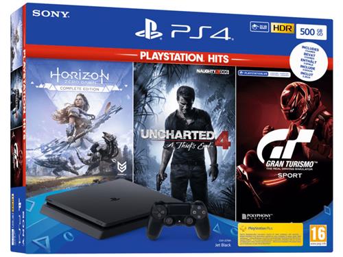 PlayStation 4 Slim (500 GB) + Horizon Zero Dawn + Uncharted 4 + GT Sport (PS4), Sony Computer Entertainment