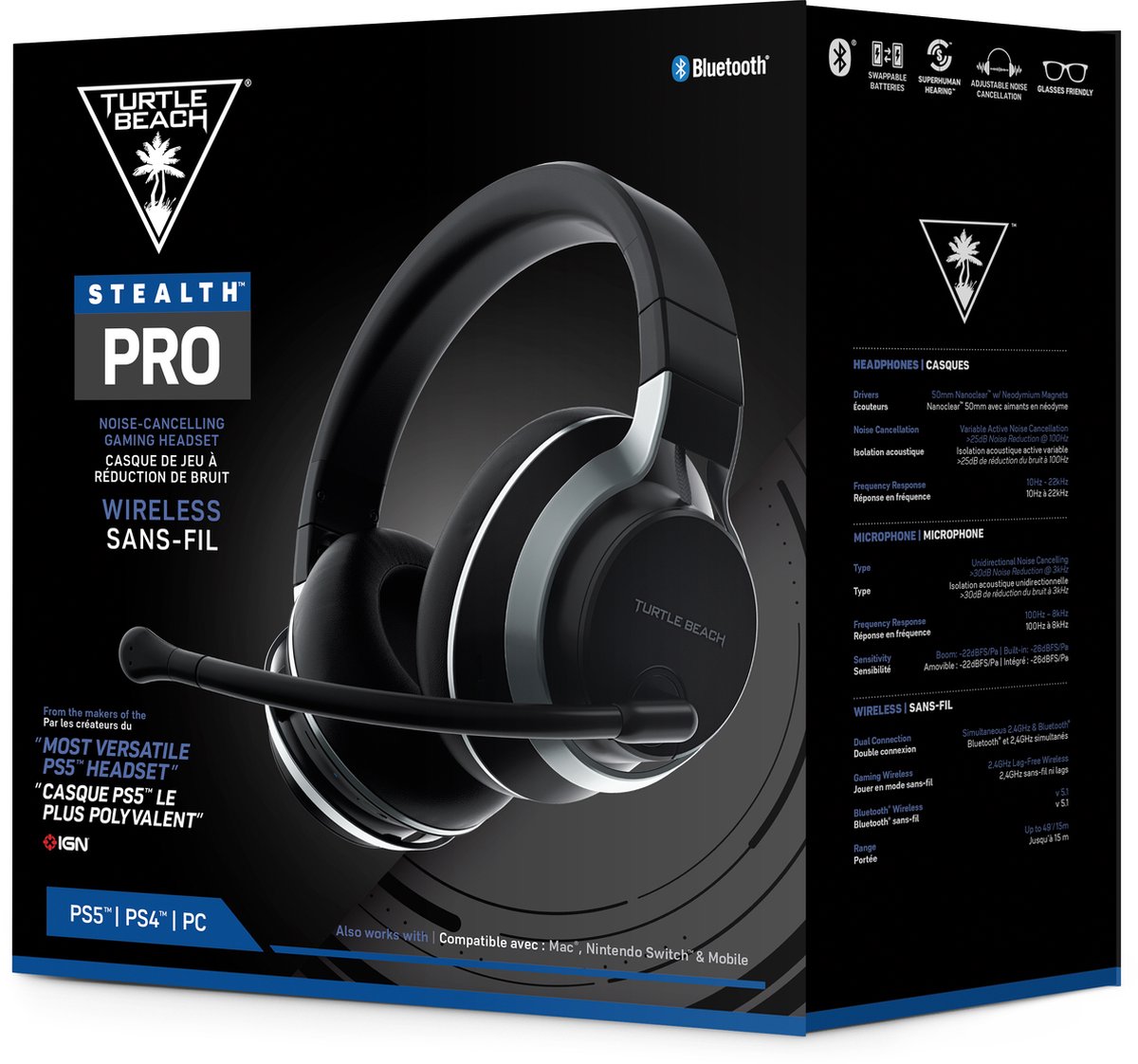 Turtle Beach Stealth Pro - Wireless Gaming headset (PS5/PS4/PC/Switch) (Switch), Turtle Beach