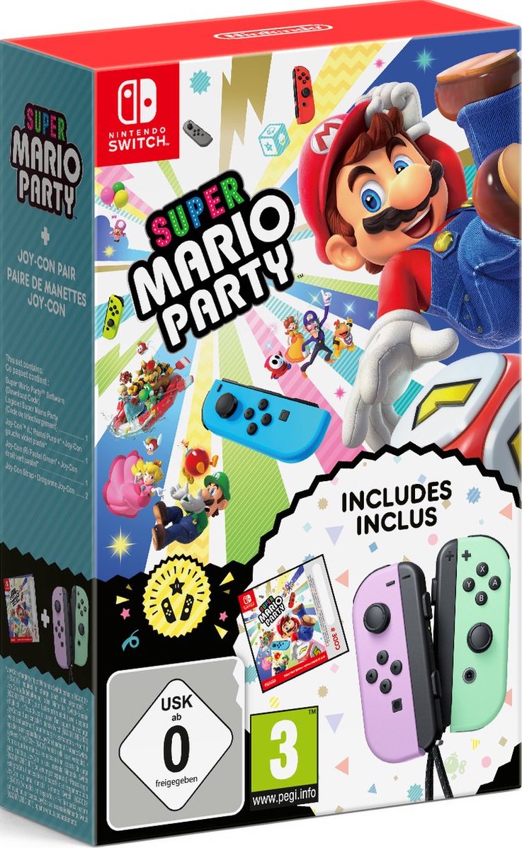 Super Mario Party + Joy-Con Controllers Bundel (Pastel Paars/Groen) (Switch), Nintendo