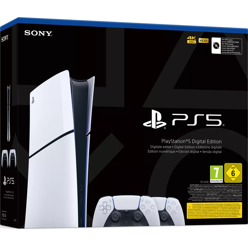 PlayStation 5 Slim Digital + 2 PS5 DualSense Draadloze Controllers (PS5), Sony Computer Entertainment