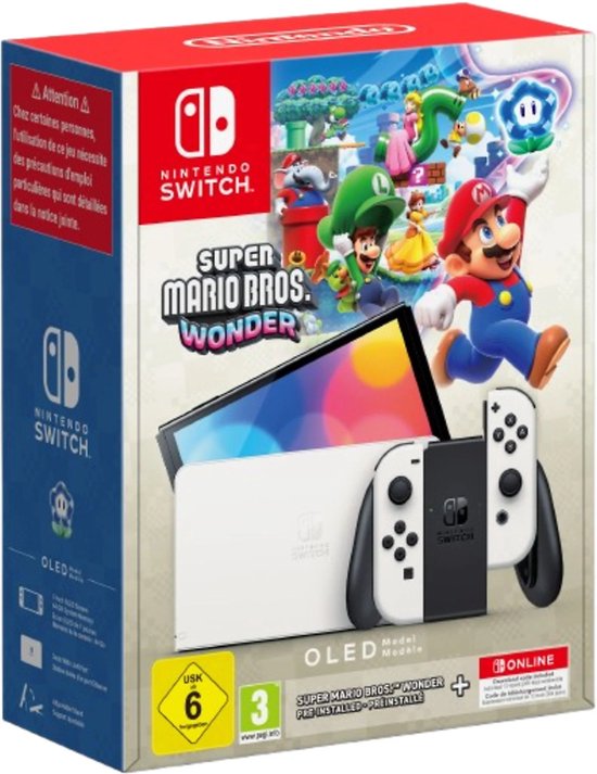 Nintendo Switch Console (OLED-Model) + Super Mario Wonder + Nintendo Switch Online 12 Maanden (Switch), Nintendo